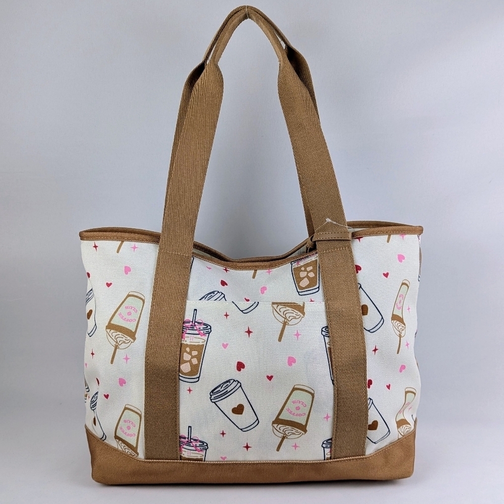 Skinnydip London Coffee Cup Print Tote Bag Detachable Zip Pouch Scrunchie NWT